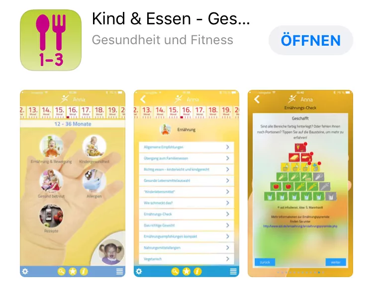 Übersicht zur App Kind & Essen